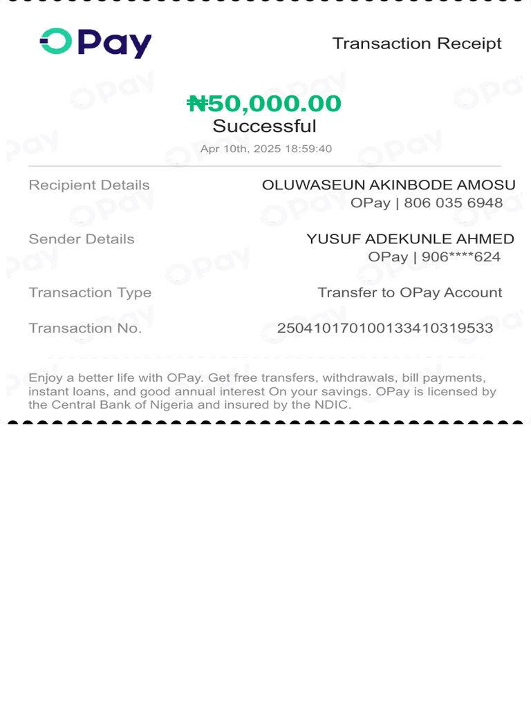 851960037 Transaction Receipt Opay | PDF