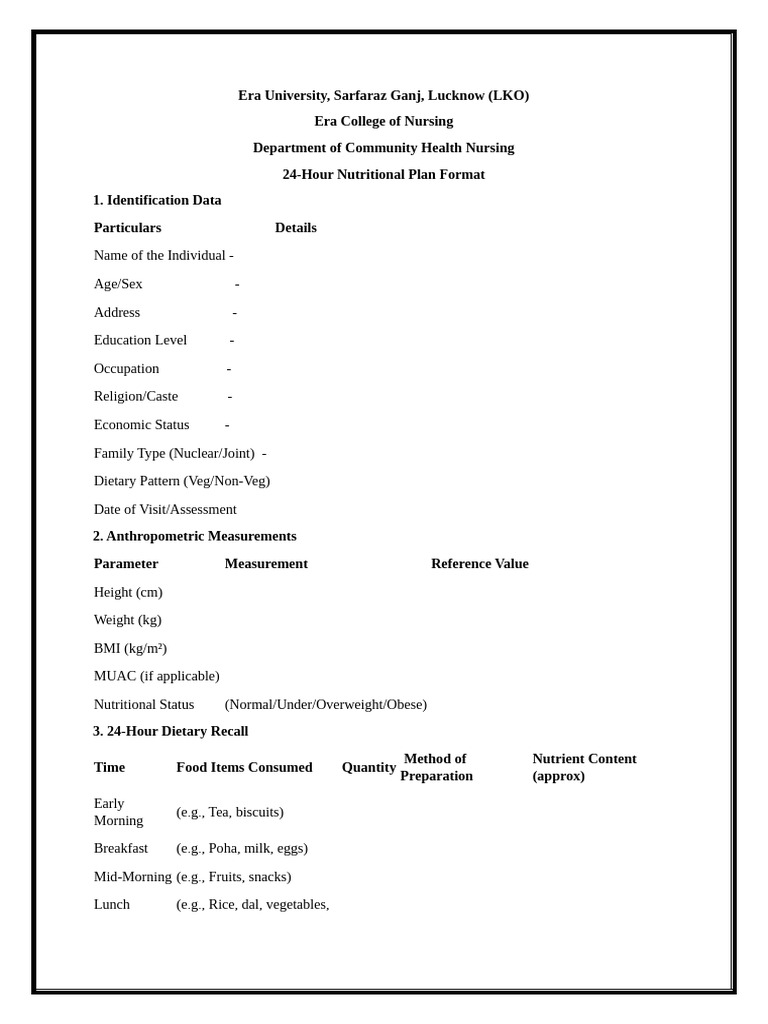 Nutritional Assessment Internship | PDF | Nutrition | Diet & Nutrition