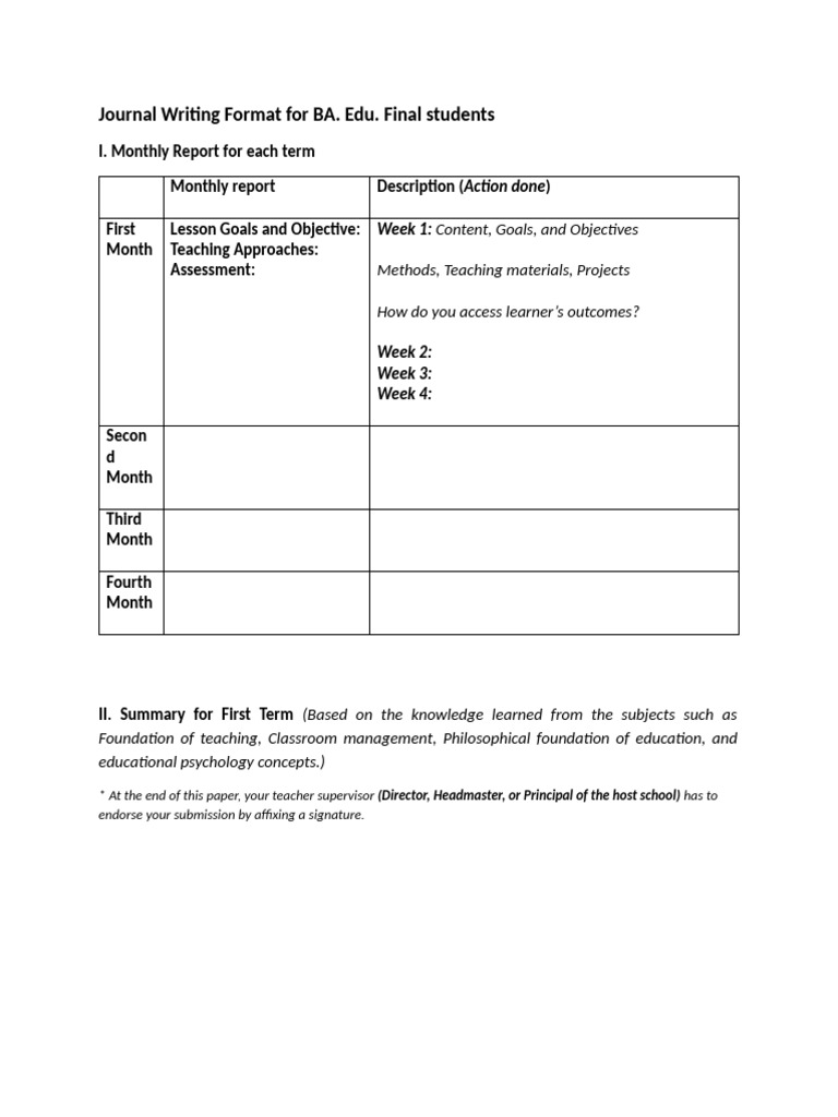 Journal Writing Format for BA | PDF
