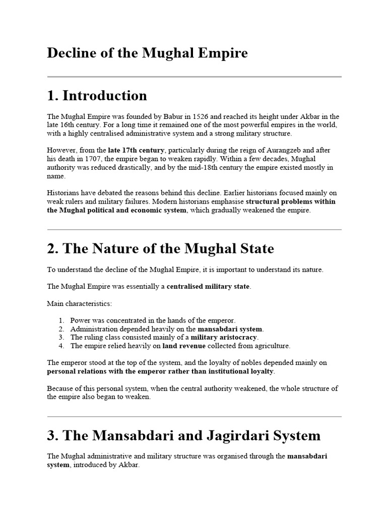 Decline of the Mughal Empire PDF Mughal Empire