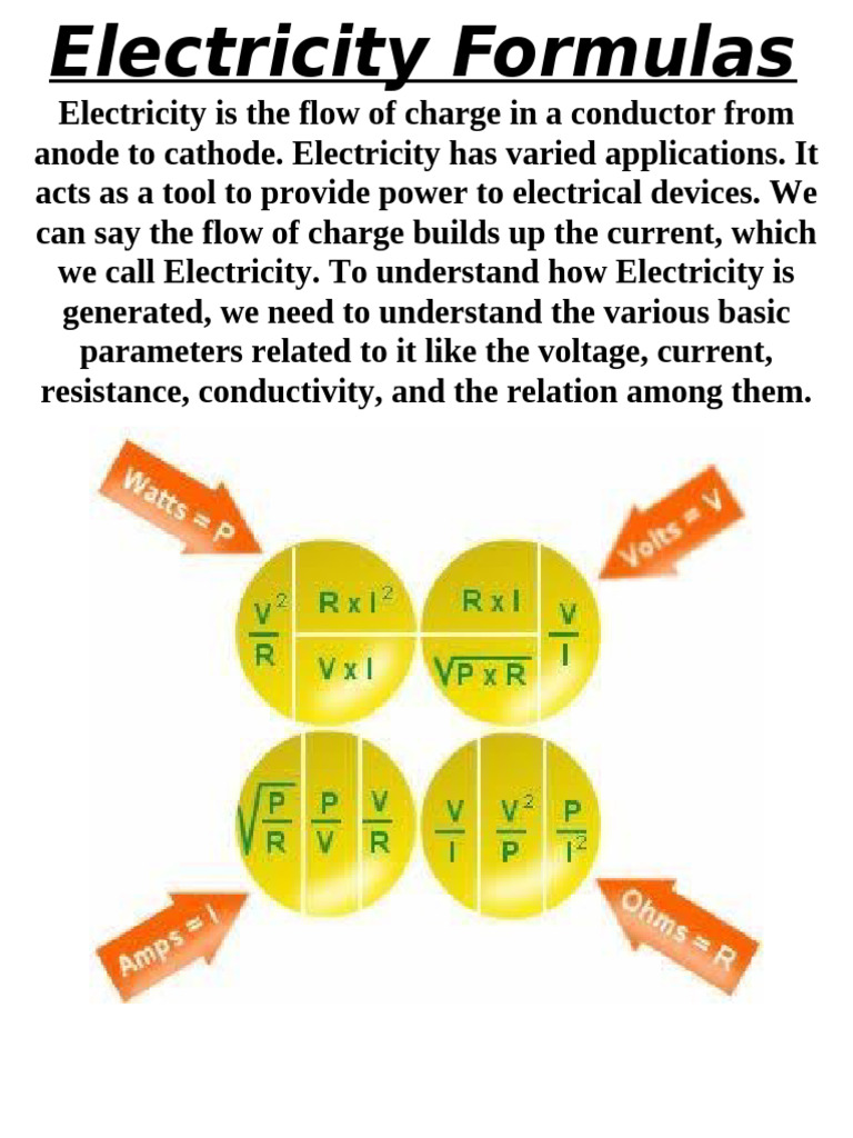 Electricity Formulas | PDF