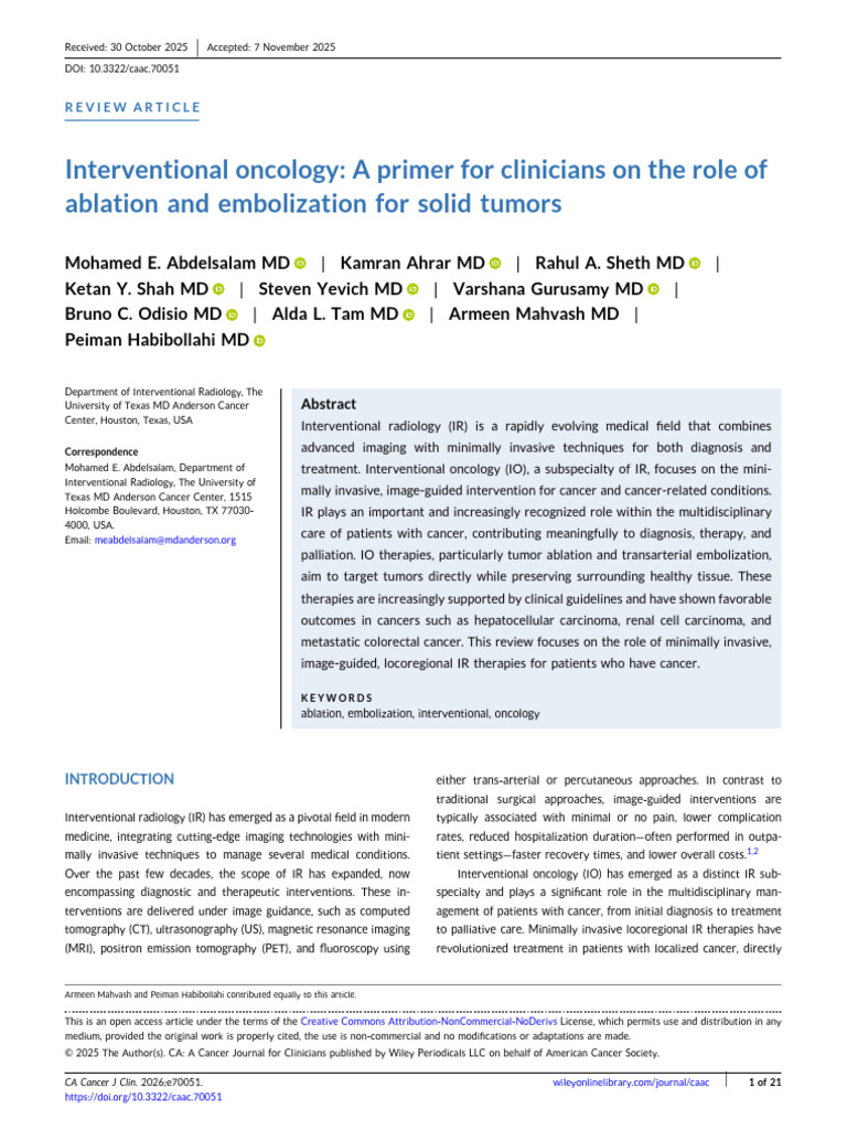 Interventional Radiology Article | PDF | Cancer | Oncology