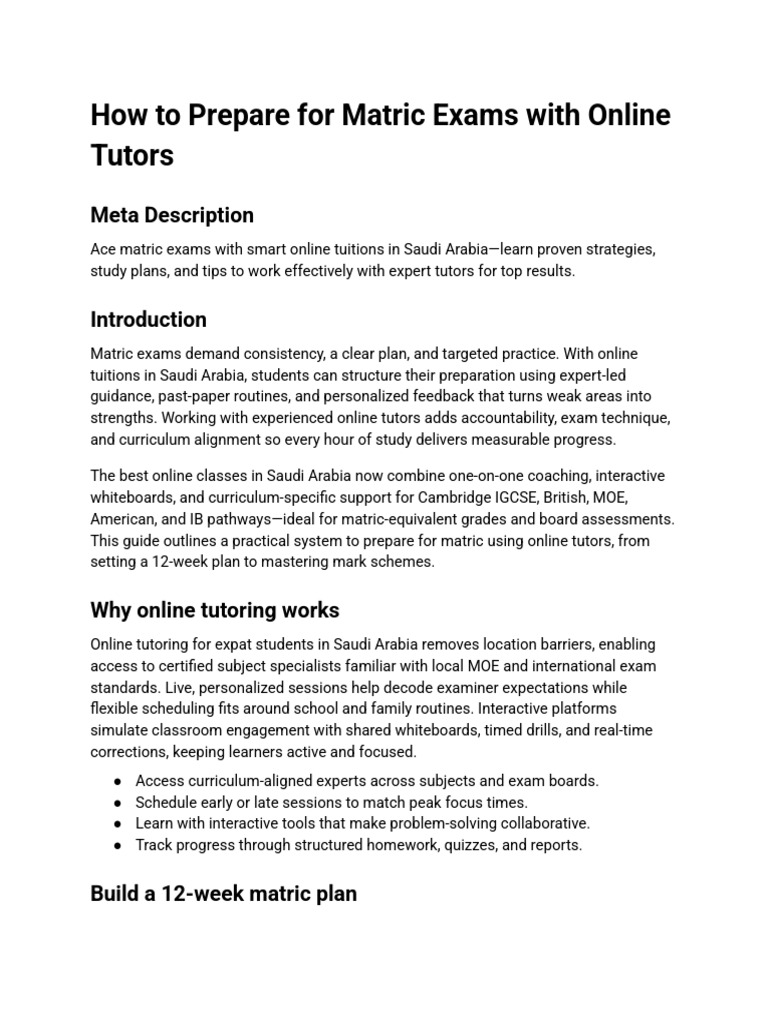 How to Prepare for Matric Exams With Online Tutors | PDF