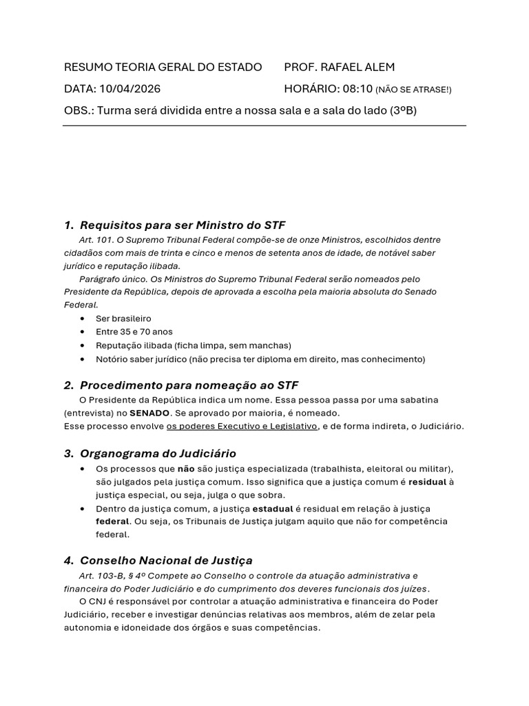 Resumo - Teoria Geral Do Estado | PDF