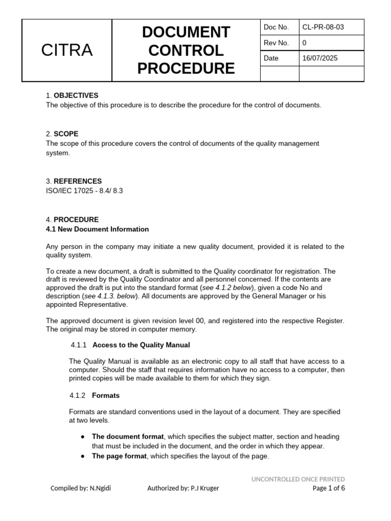 CL PR 08 03 Document Control | PDF | Document | Computing