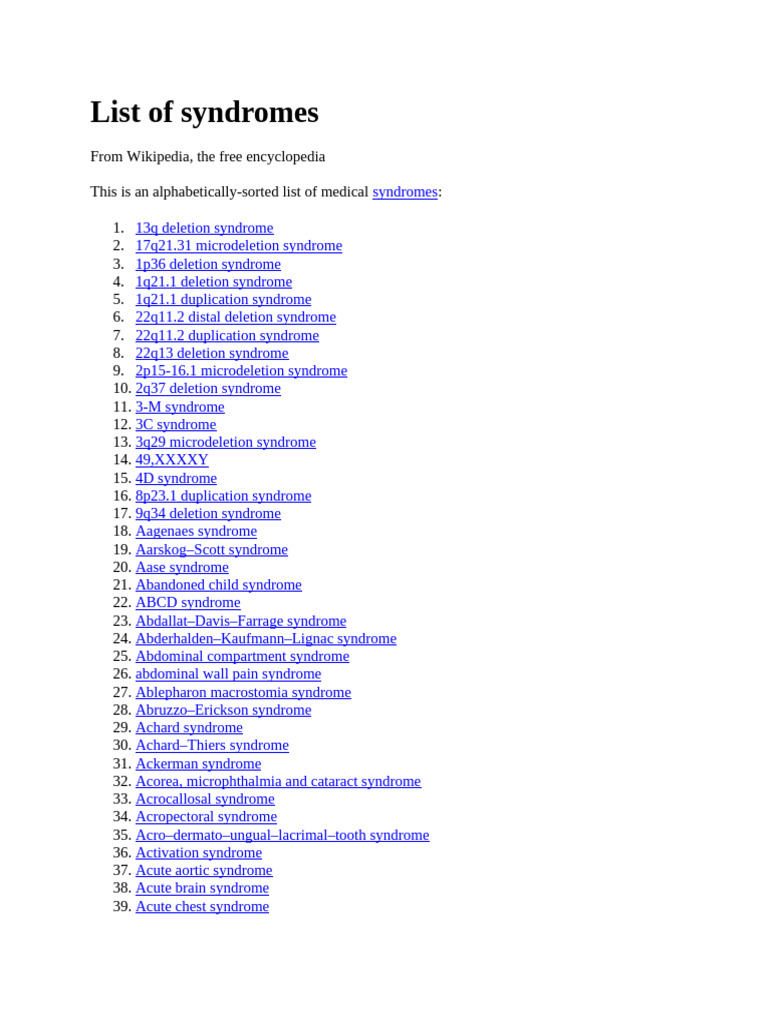 List of Syndromes | PDF | Diseases And Disorders | Syndrome