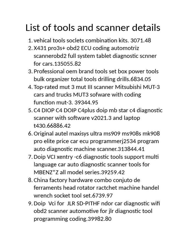 List of tools and scanner details | PDF