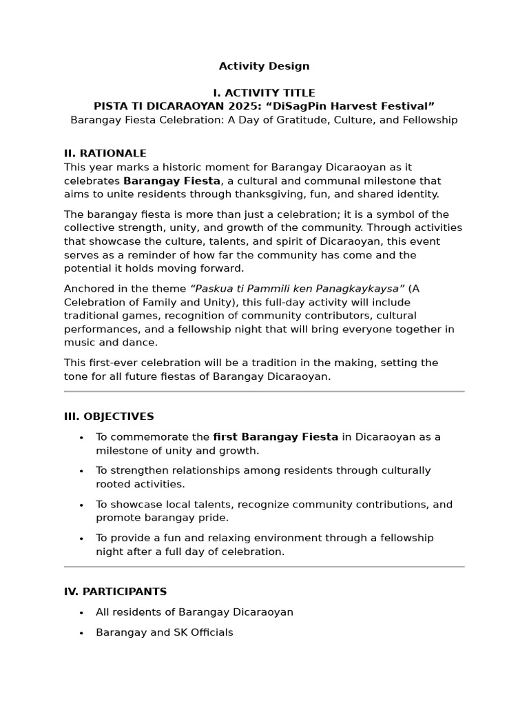 Sample Activity Design | PDF | Festival