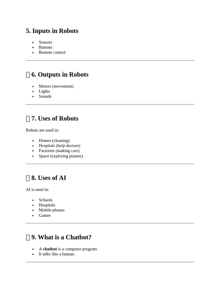 Grade 5 Unit 1 - Notes Part 2- Robotics and AI | PDF