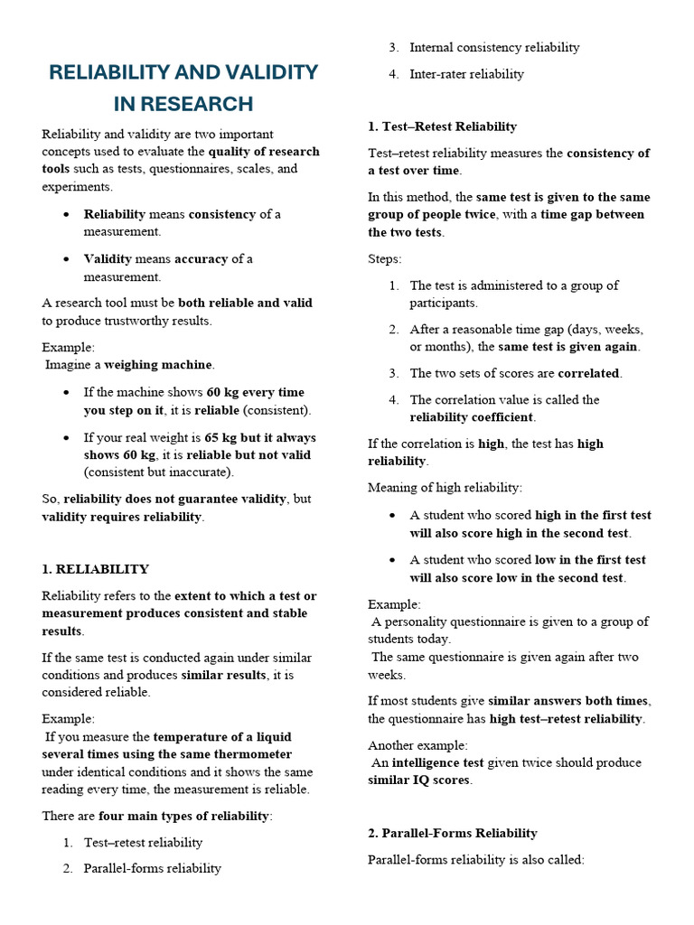 Reliability and Validity in Research | PDF | Validity (Statistics ...