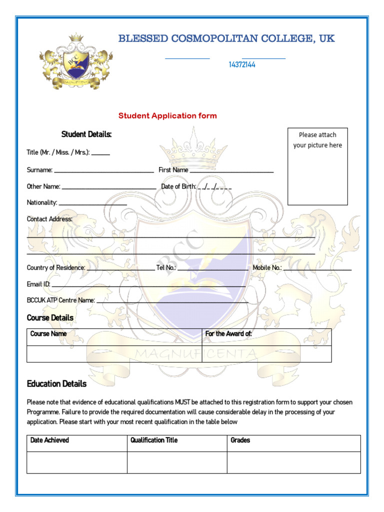 BCCUK APPLICATION FORM-1 | PDF