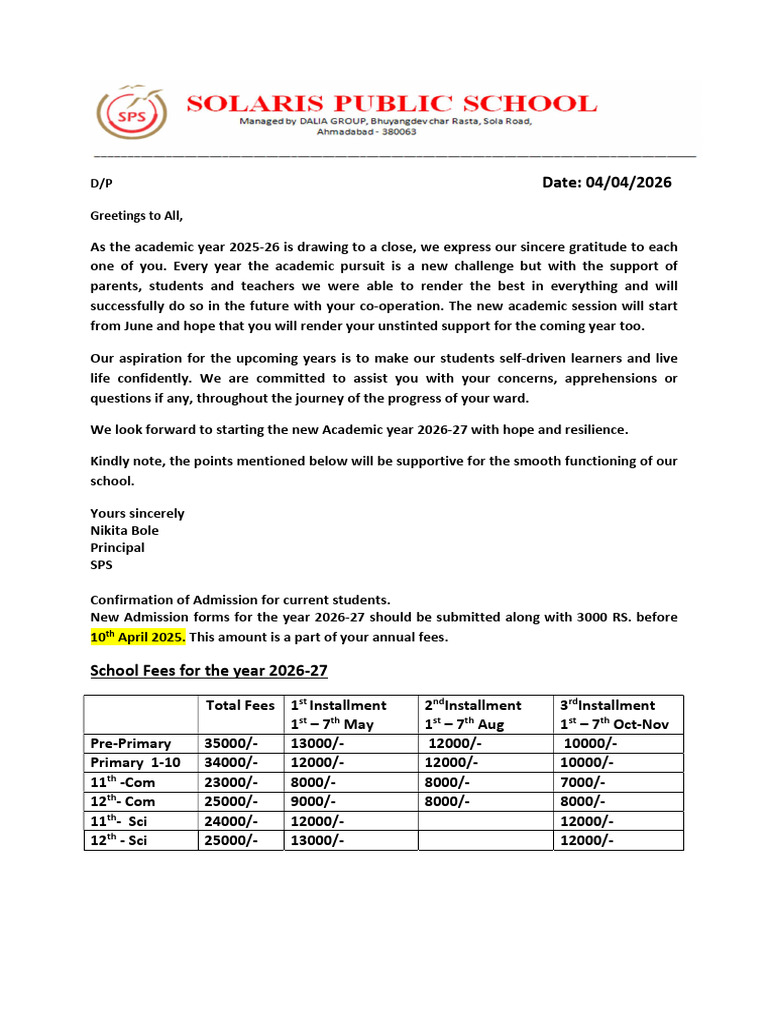 Academic Circular 2026-27 | PDF