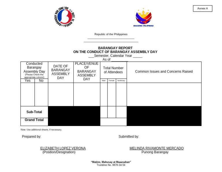 Annex A_Barangay Report on the Conduct of the Semestral Barangay ...