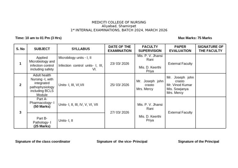 Internal Timetable for 2k24 | PDF | Biology | Medicine