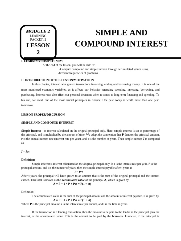 Simple and Compound Interest: Lesson 2 | PDF | Interest | Compound Interest