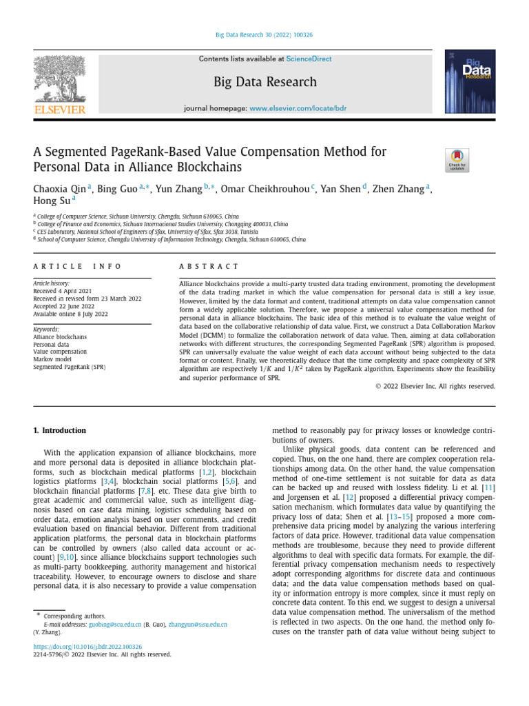 A Segmented PageRank-Based Value Compensation Method for Personal Data ...