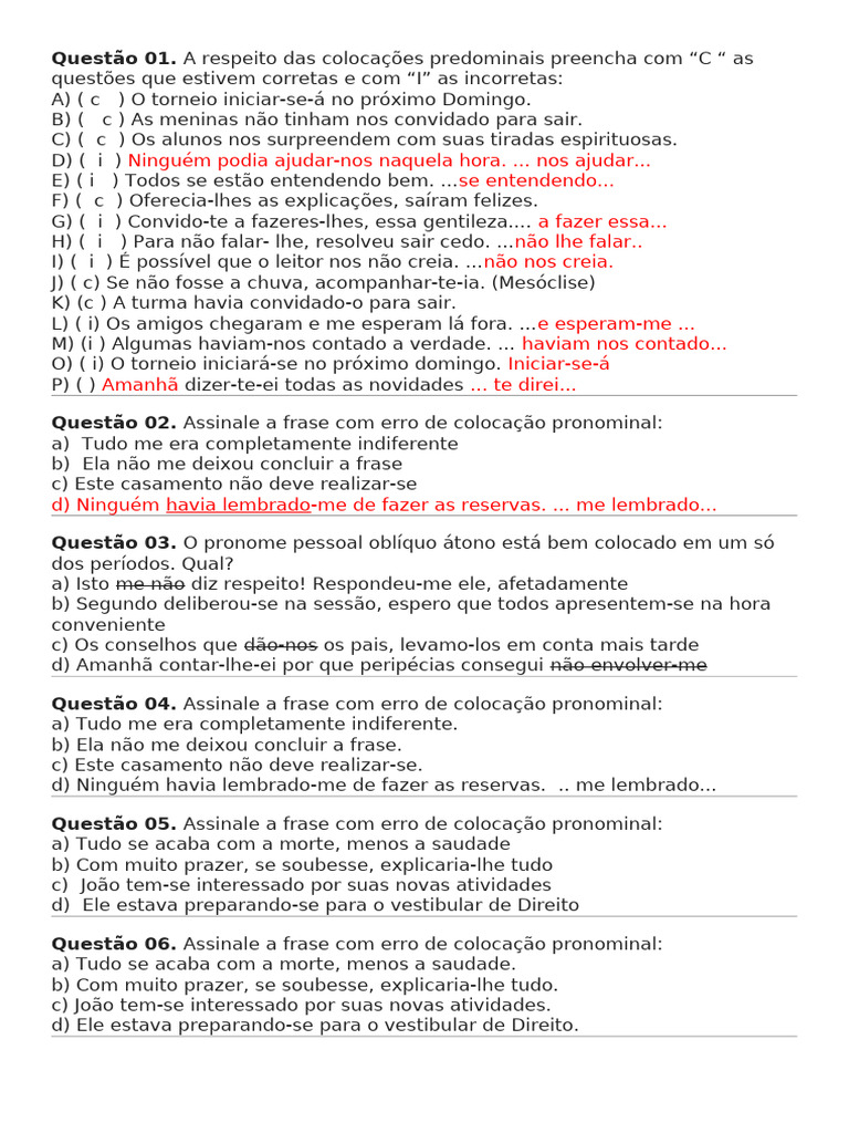 Colocação Pronominal | PDF | Linguística