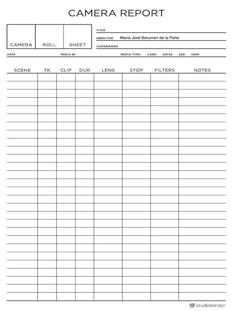 Camera Report Template StudioBinder | PDF