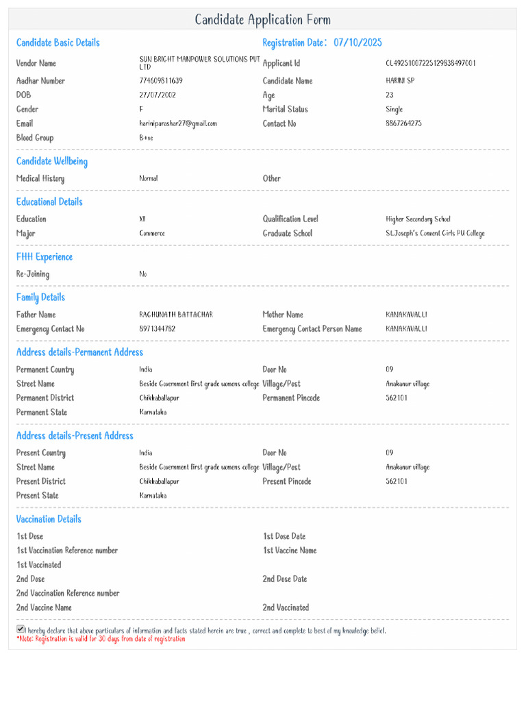 Candidate Application Form | PDF