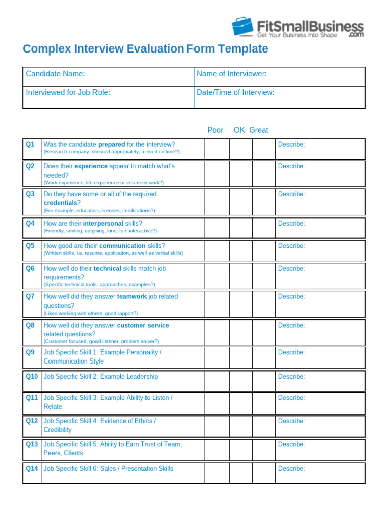 Complex Interview Evaluation Form | PDF | Skill | Social Psychology