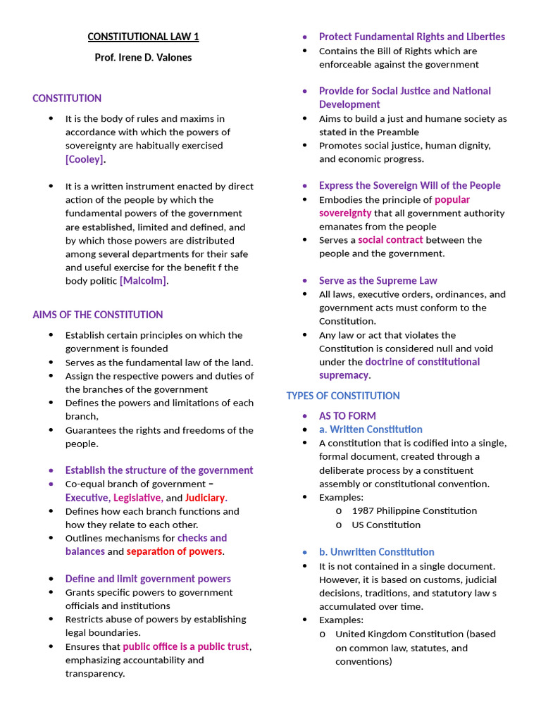 Constitutional Law 1 2 | PDF | Constitution | Separation Of Powers