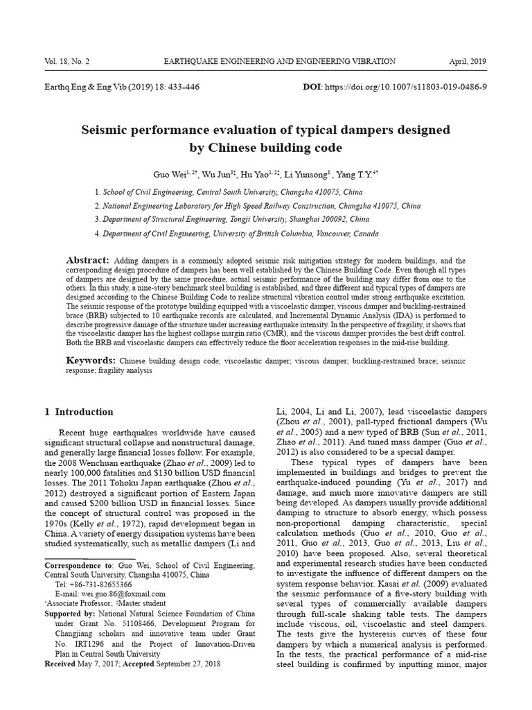 s11803-019-0486-9 | PDF | Damping | Earthquake Engineering