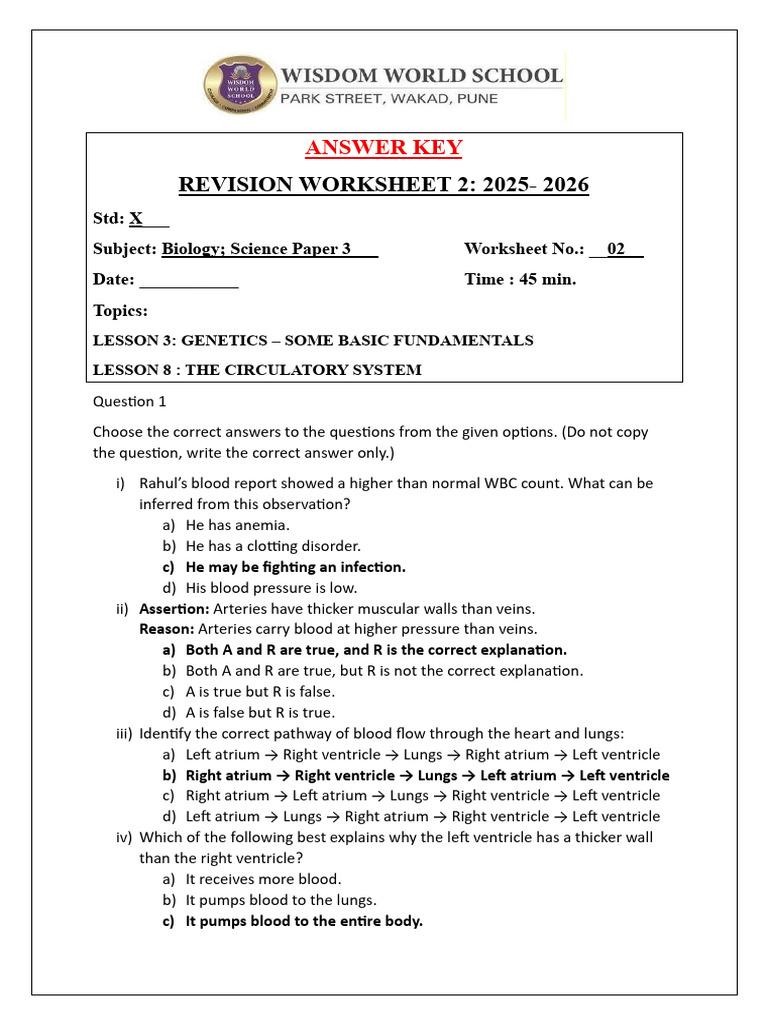 Genetics and Circulatory System Worksheet | PDF | Heart Valve | Atrium ...