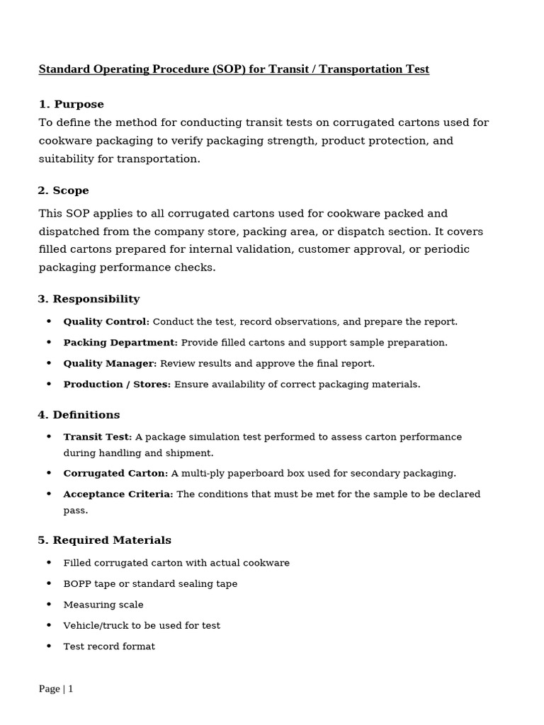 SOP Transit-Transportation Test | PDF