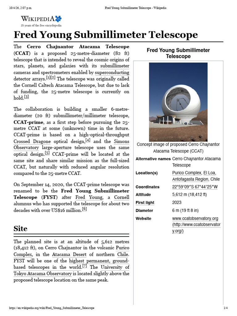 Fred Young Submillimeter Telescope - Wikipedia | PDF | Physical ...