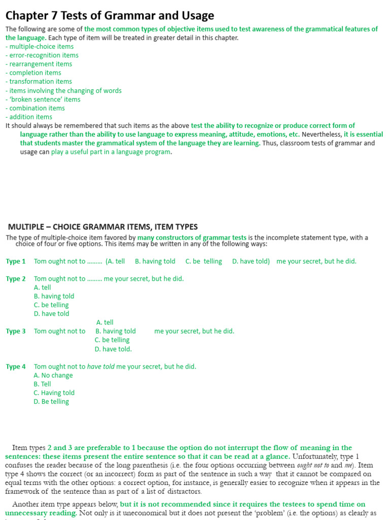 Chapter 7_Tests of Grammar and Usage | PDF | Multiple Choice | Phrase