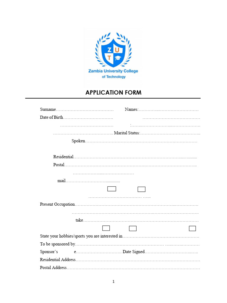 Zut Application Form | PDF