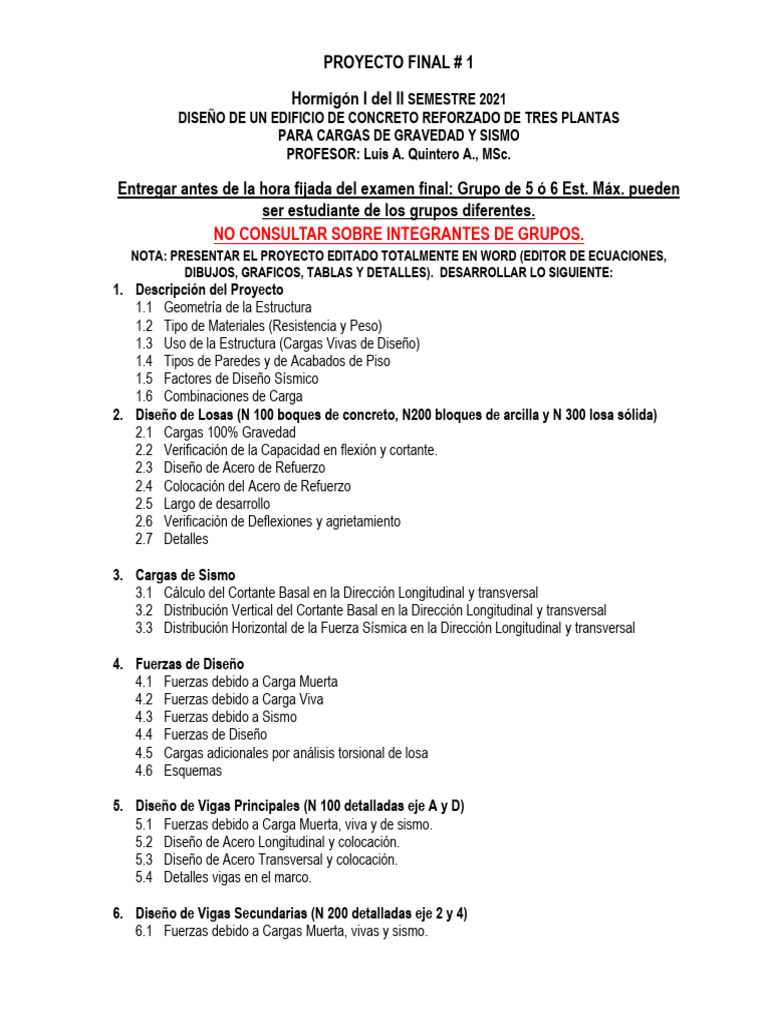 1. Proyecto Final Edificio de 3 Planta Hormigon 1 - Iisem21 1 | PDF ...