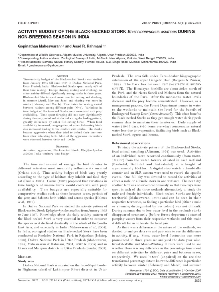Time Activity Budget of the Black Necked | PDF