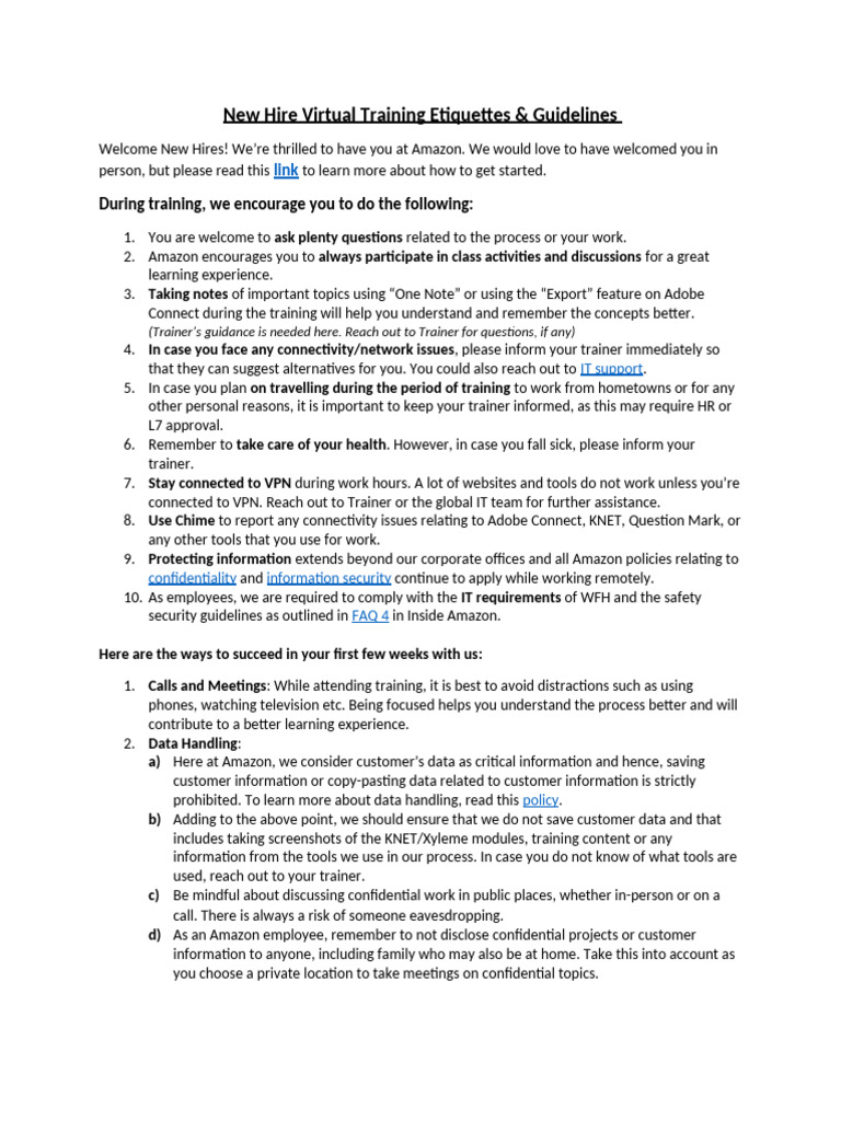 Amazon Virtual Training Etiquettes and Guidelines | PDF | Computing