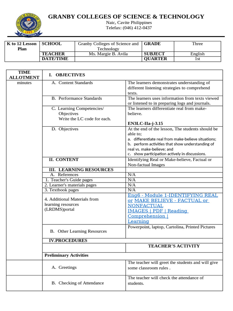ENGLISH-GCST-Lesson-Plan | PDF | Learning | Reading Comprehension
