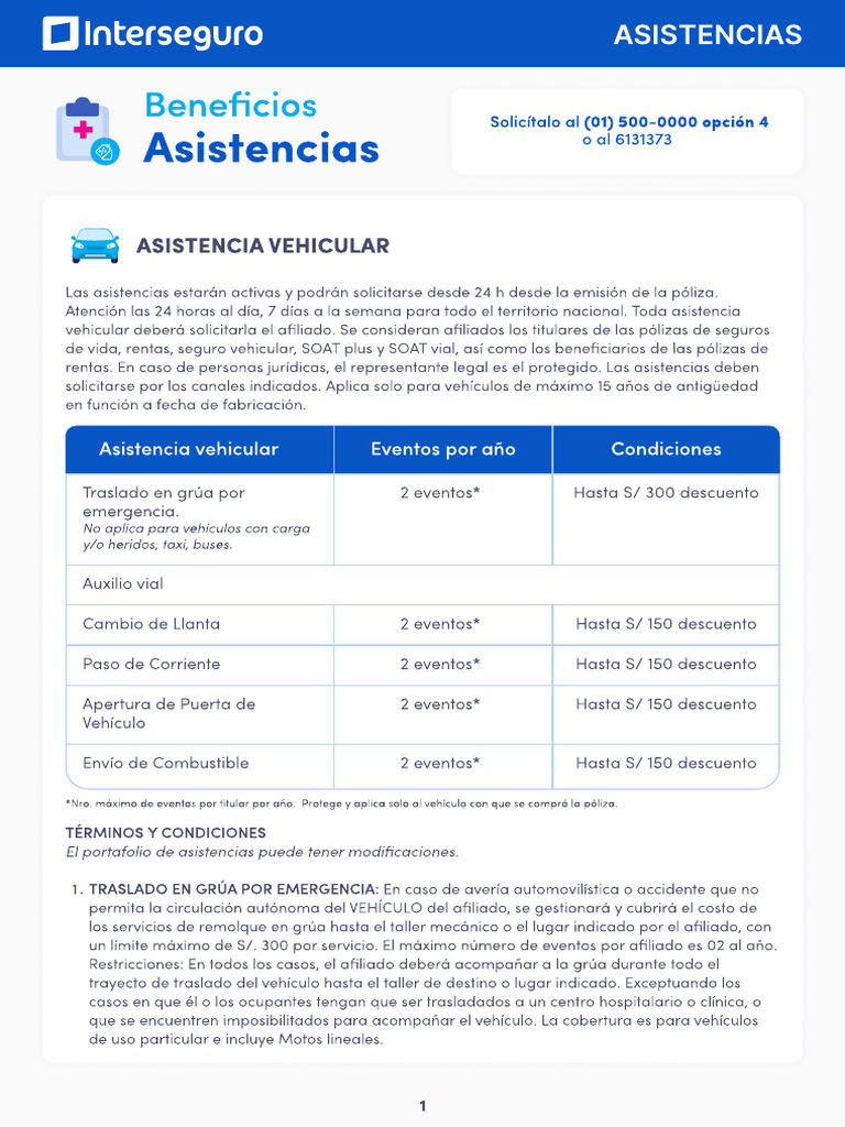 Asistencias Vehicular Interseguro 2025 | PDF