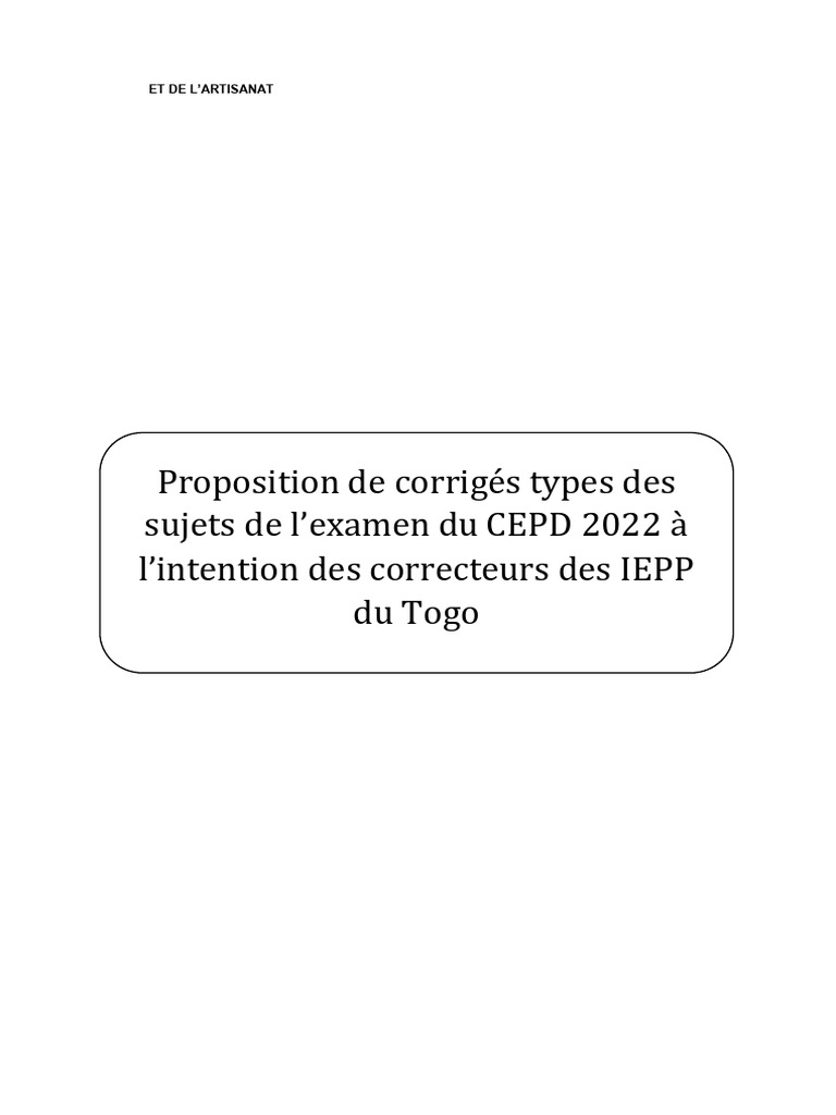 Corrigé Type CEPD 2022 | PDF