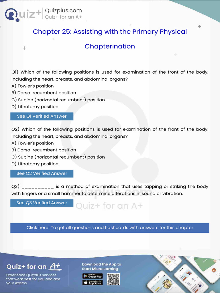 Which of the Following Positions is Used for Examination of the Front ...