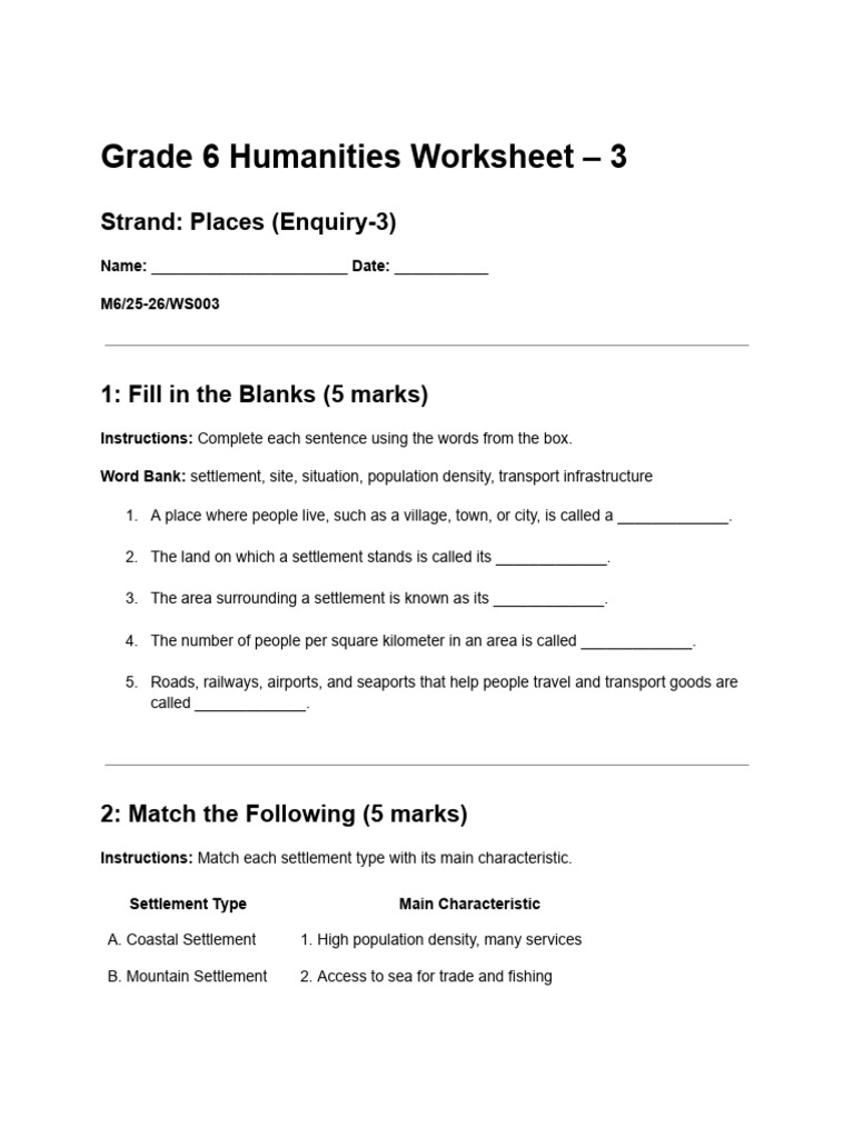 Grade 6 Humanities Worksheet – 3 | PDF | Cost Of Living | Road
