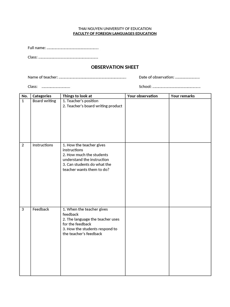 Observation Sheet | PDF