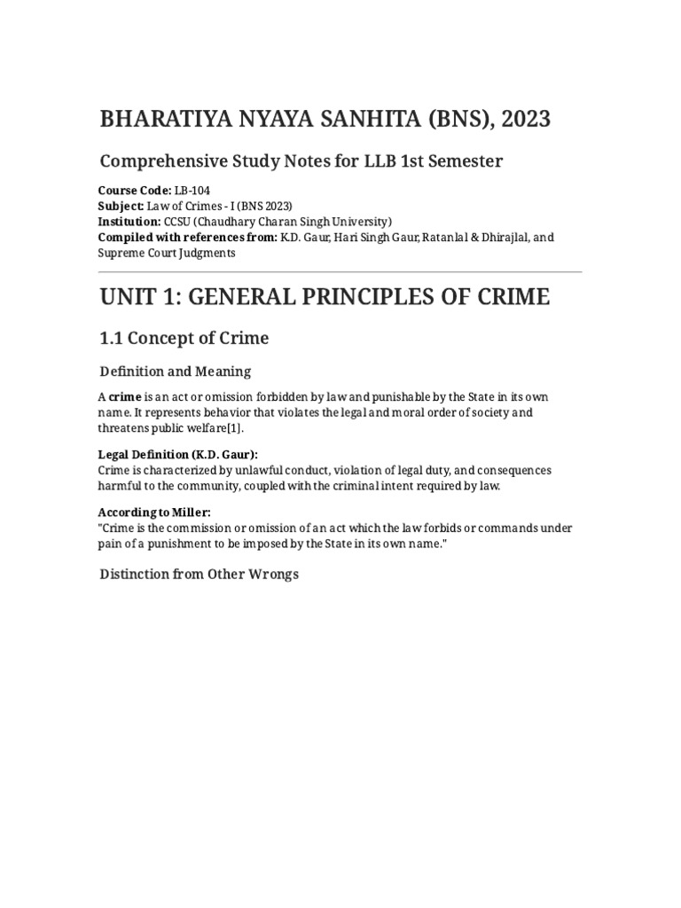 BNS complete notes | PDF | Mens Rea | Aiding And Abetting