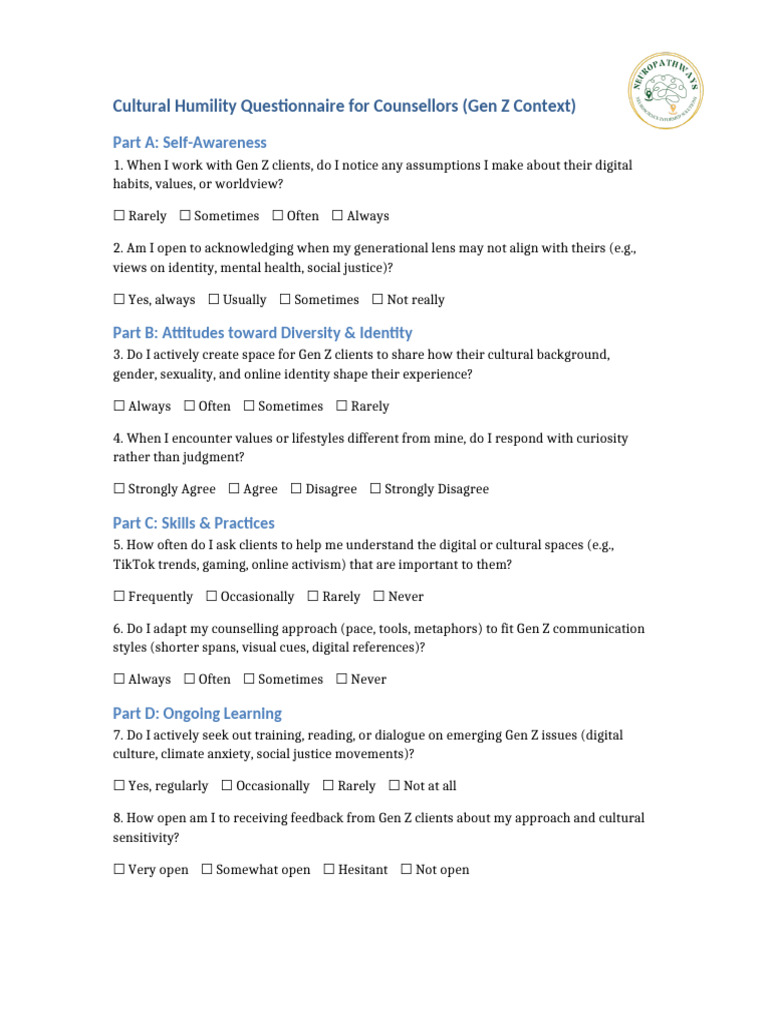 Cultural Humility Questionnaire GenZ | PDF