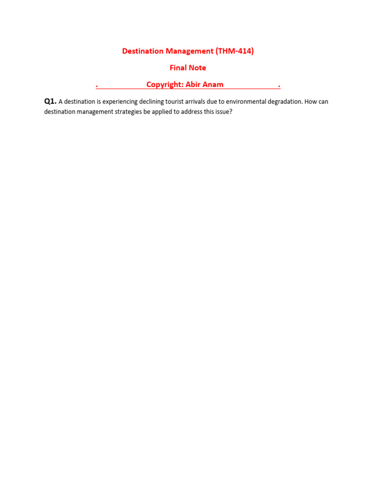 Final Note for DM | PDF | Tourism | Sustainability