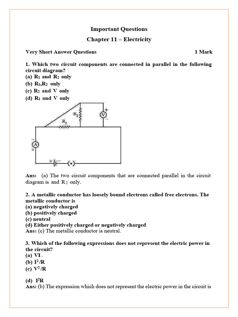 Electricity Important Questions With Answers | PDF | Electrical ...