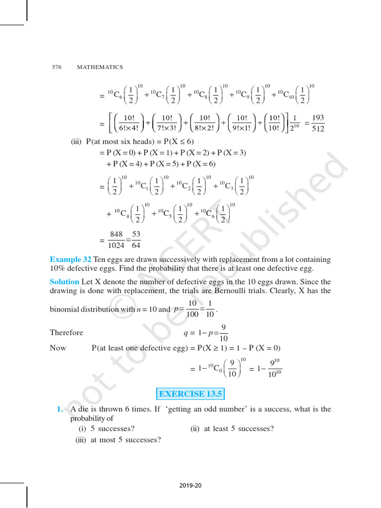 Ncert Books For Class 12 Maths 52 | PDF | Variance | Random Variable