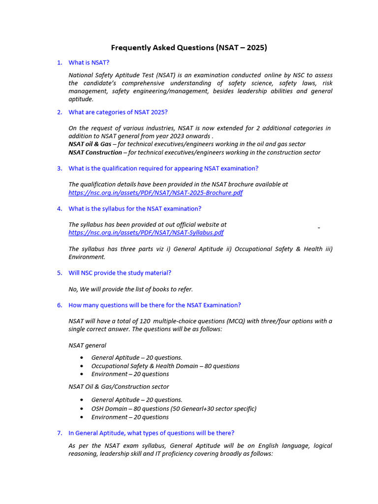 NSAT-FAQs | PDF | Occupational Safety And Health
