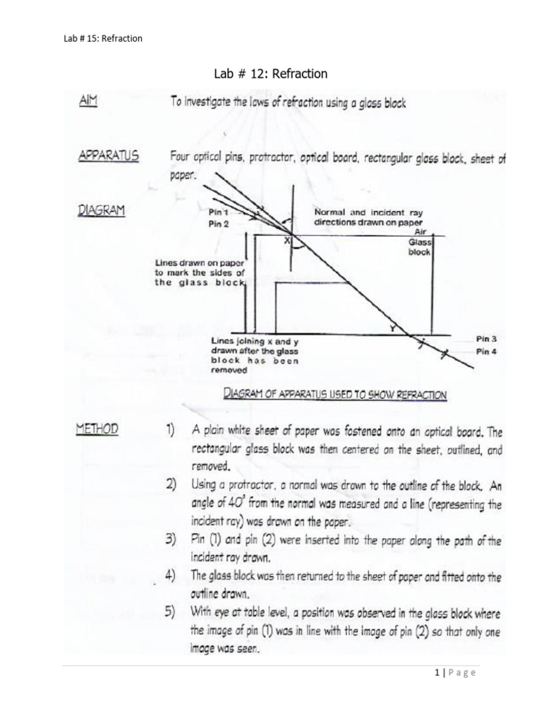 Lab # 12 Refraction | PDF