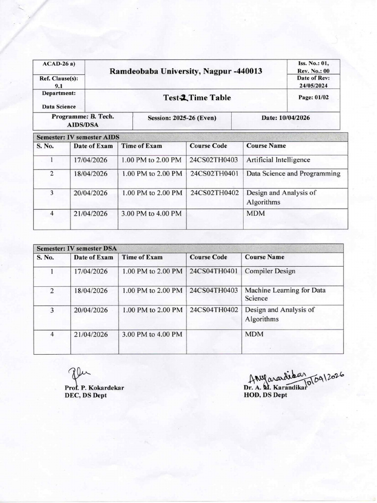 Test 2 Time Table | PDF
