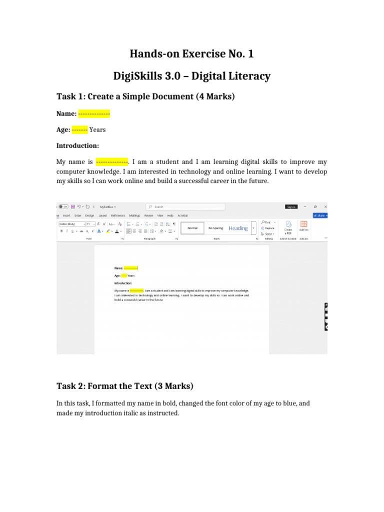 Digital Literacy Hands-On Exercise No 1 | PDF
