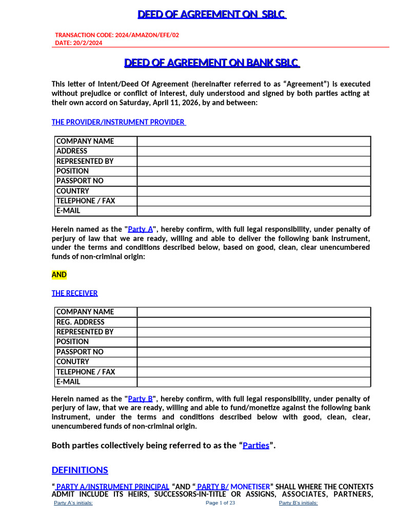 DOA BLANK | PDF | Letter Of Credit | Arbitration